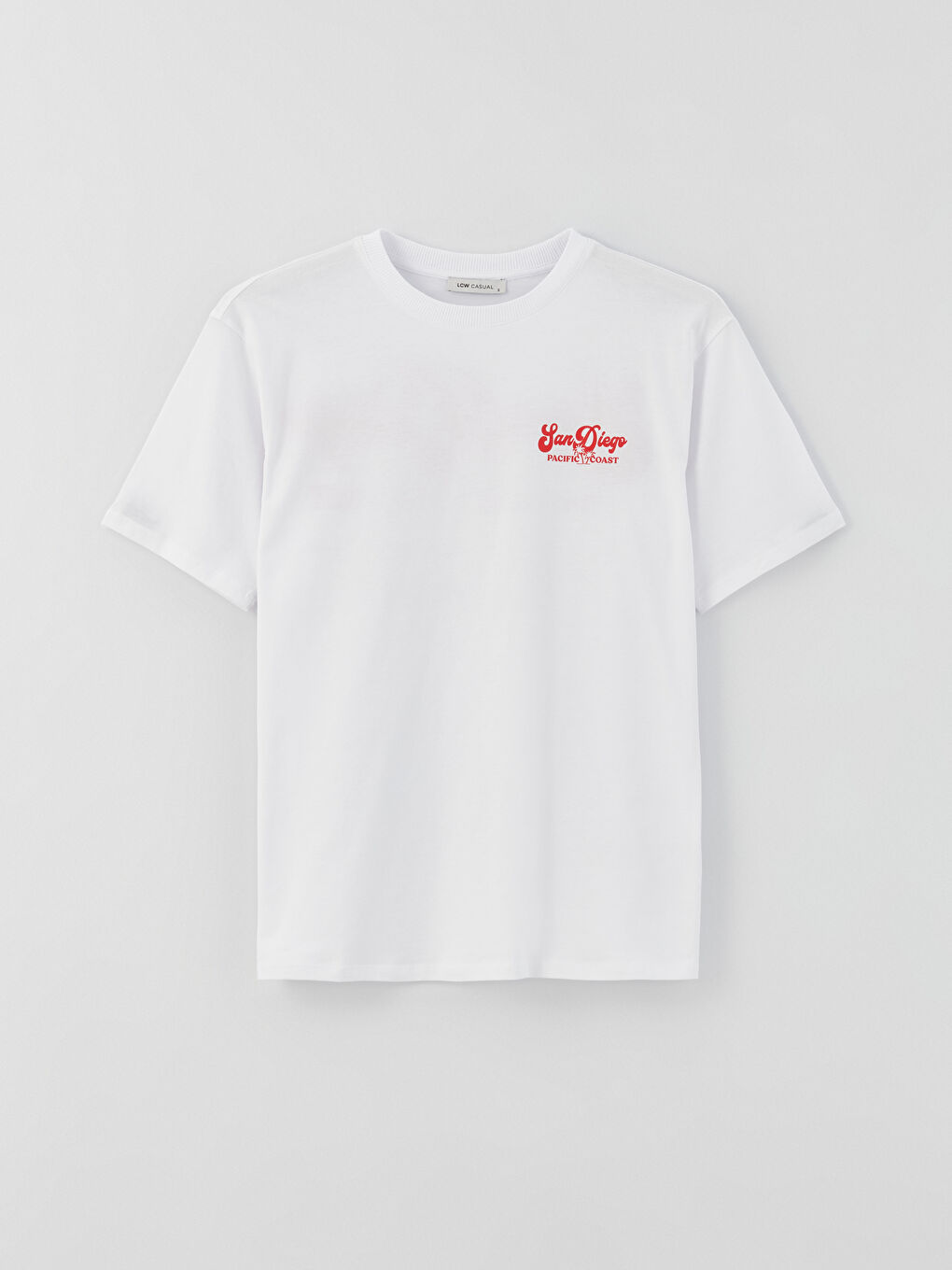 Beyaz Bisiklet Yaka Baskılı Kısa Kollu Oversize Kadın Tişört-5