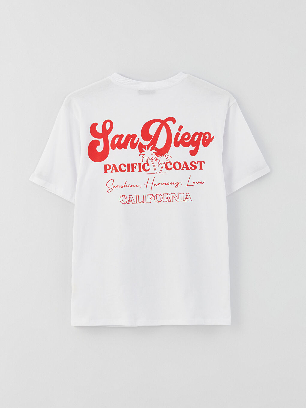 Beyaz Bisiklet Yaka Baskılı Kısa Kollu Oversize Kadın Tişört-6