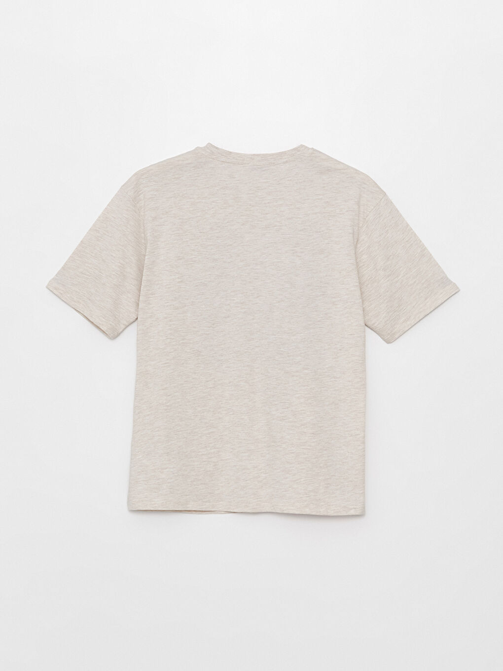 Bej Bisiklet Yaka Baskılı Kısa Kollu Oversize Kadın Tişört-6