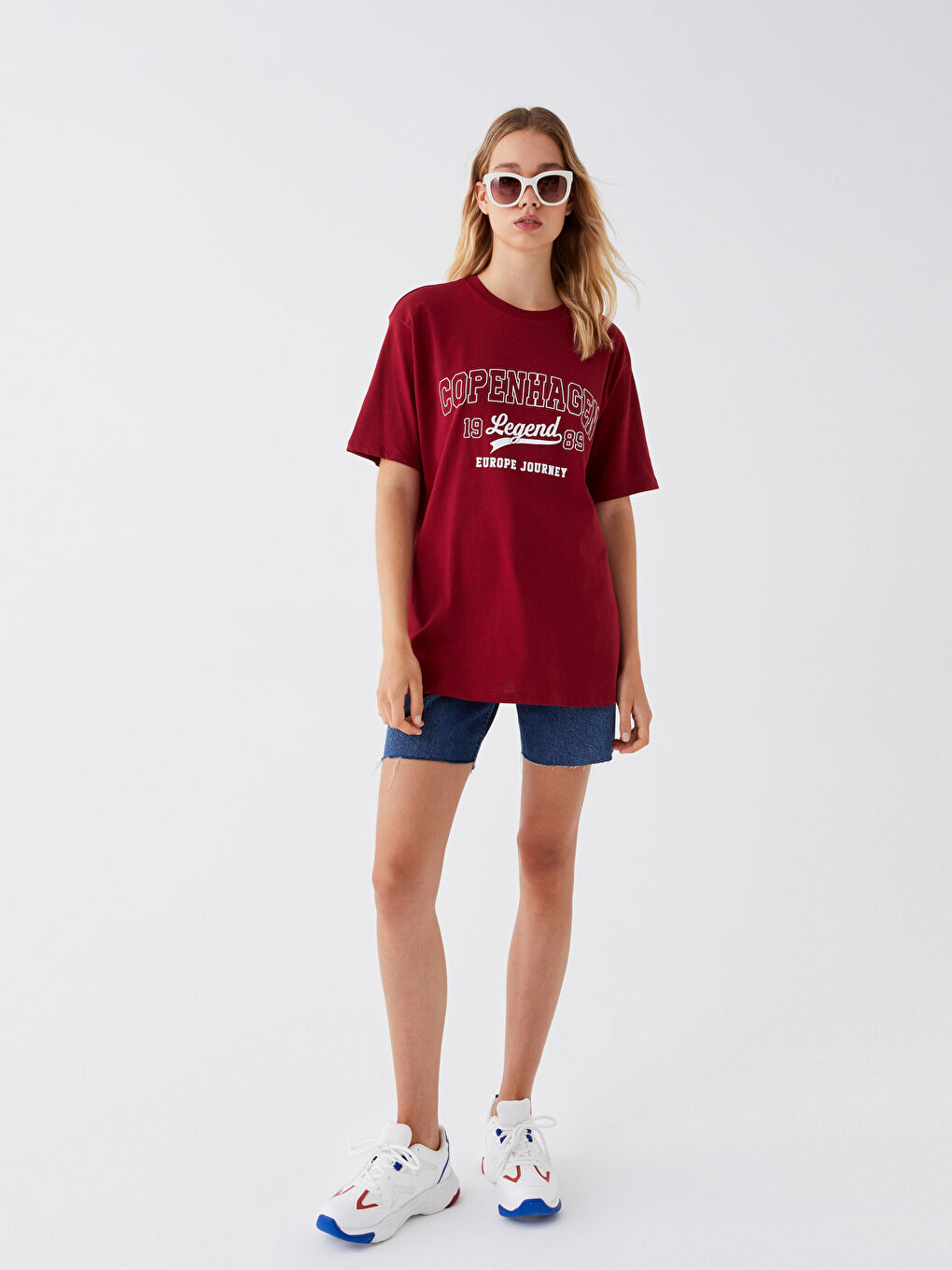 Crew Neck Printed Short Sleeve Oversize Women's T-Shirt