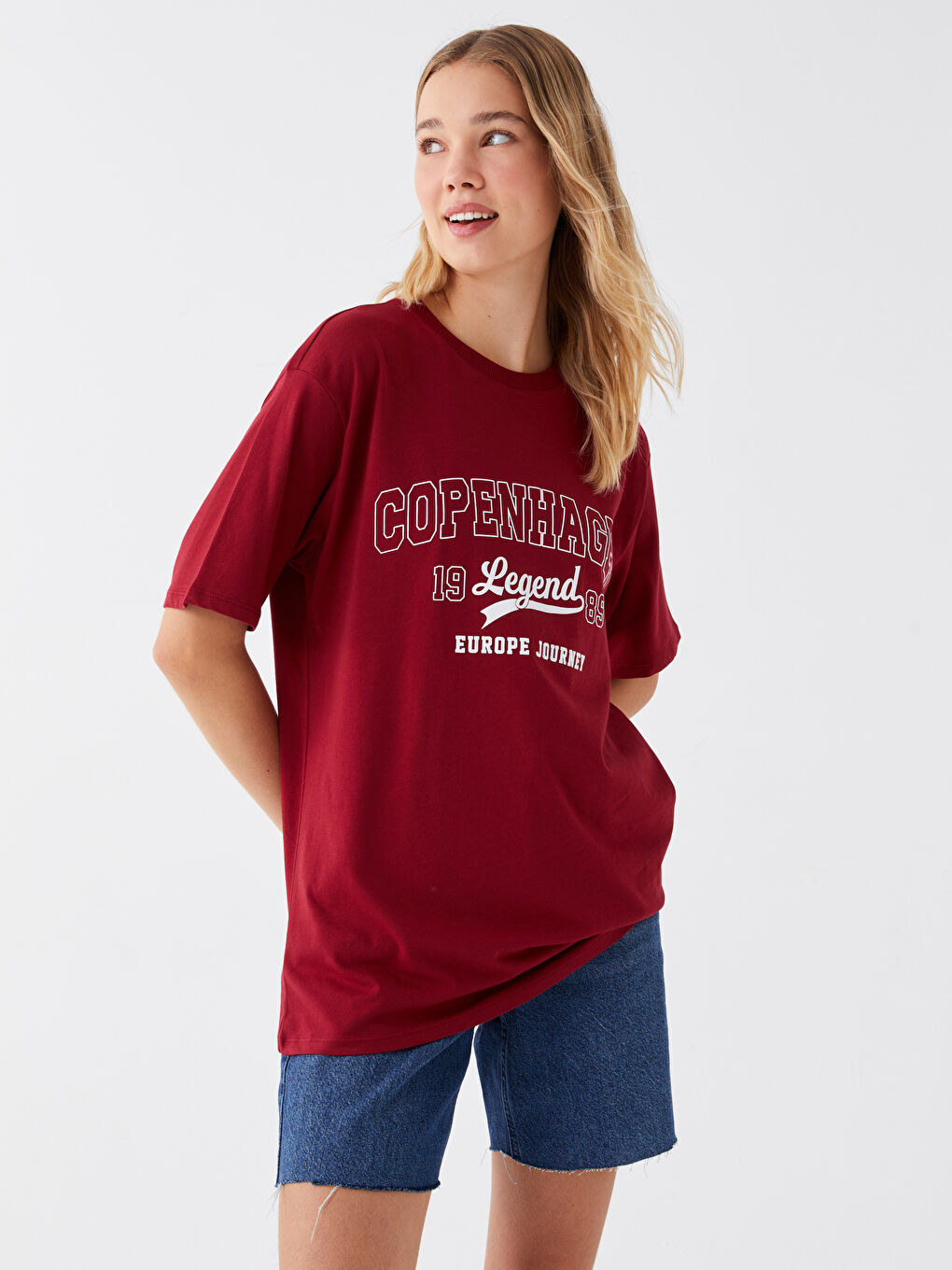 Crew Neck Printed Short Sleeve Oversize Women's T-Shirt-1