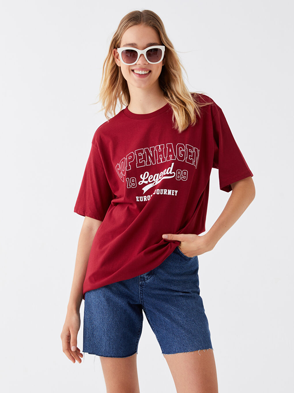 Crew Neck Printed Short Sleeve Oversize Women's T-Shirt-2