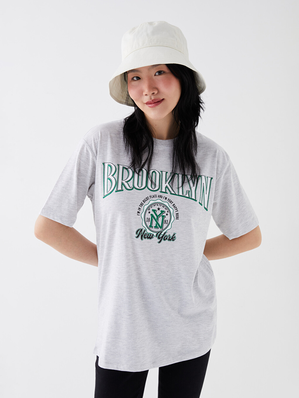 Crew Neck Printed Short Sleeve Oversize Women's T-Shirt