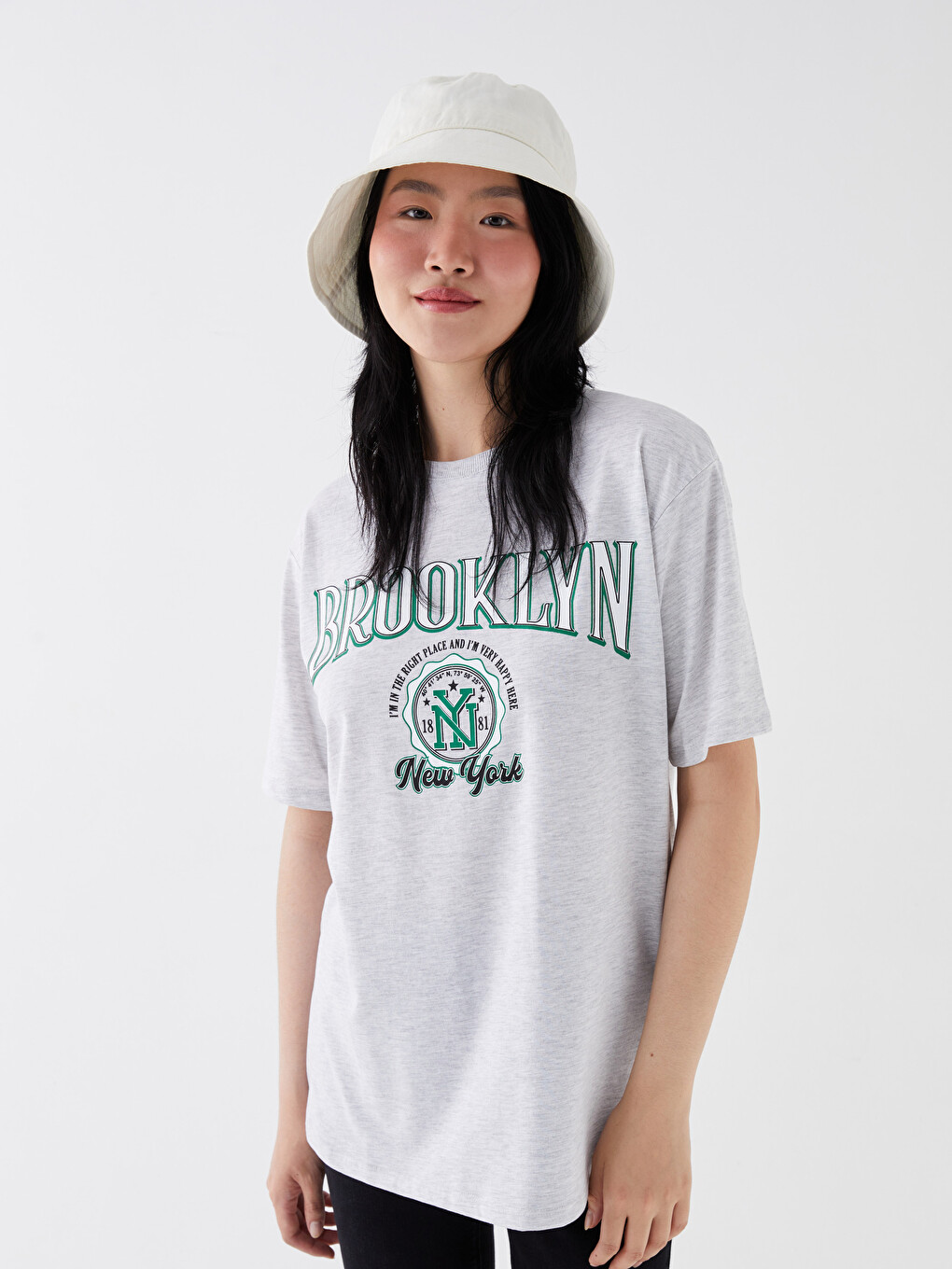 Crew Neck Printed Short Sleeve Oversize Women's T-Shirt-1