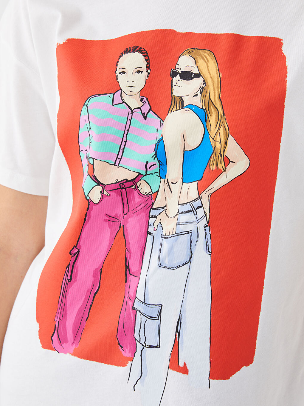 Ekru Bisiklet Yaka Baskılı Kısa Kollu Kadın Tişört-3