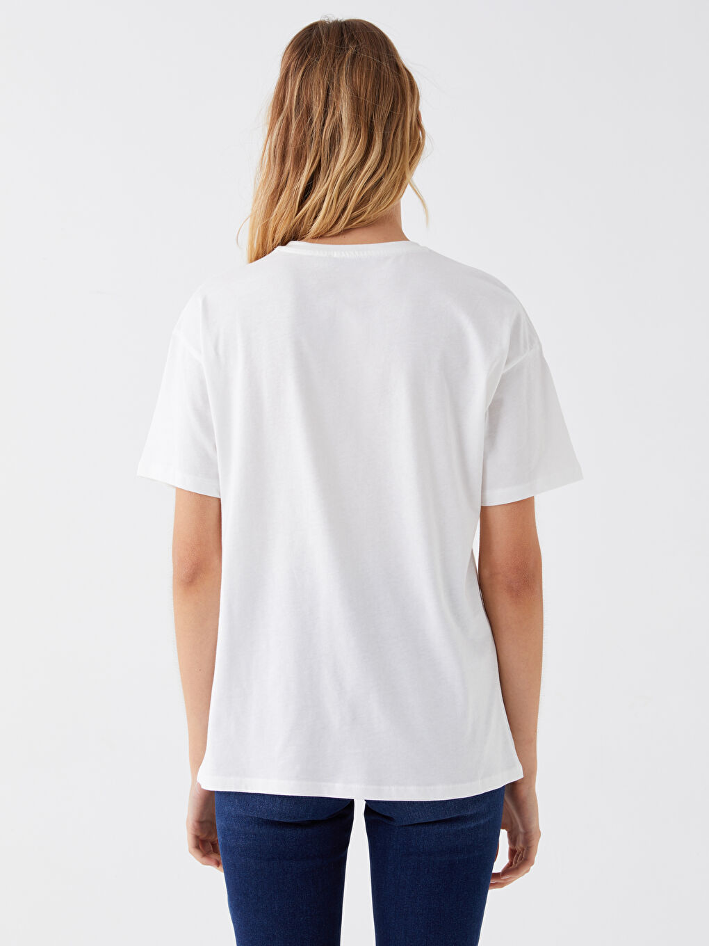 Ekru Bisiklet Yaka Baskılı Kısa Kollu Kadın Tişört-4