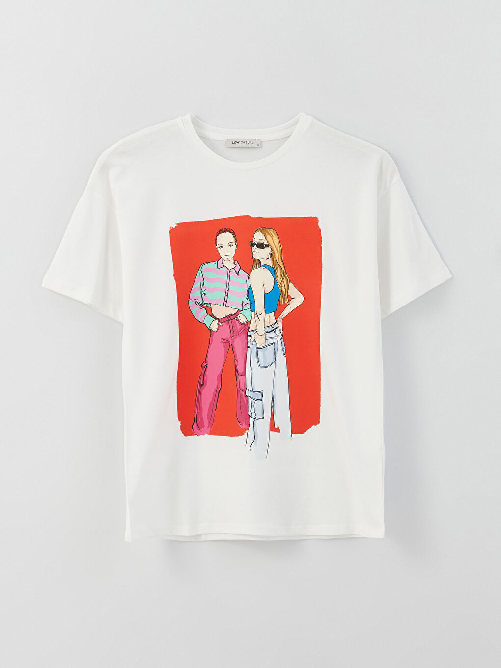 Ekru Bisiklet Yaka Baskılı Kısa Kollu Kadın Tişört-5