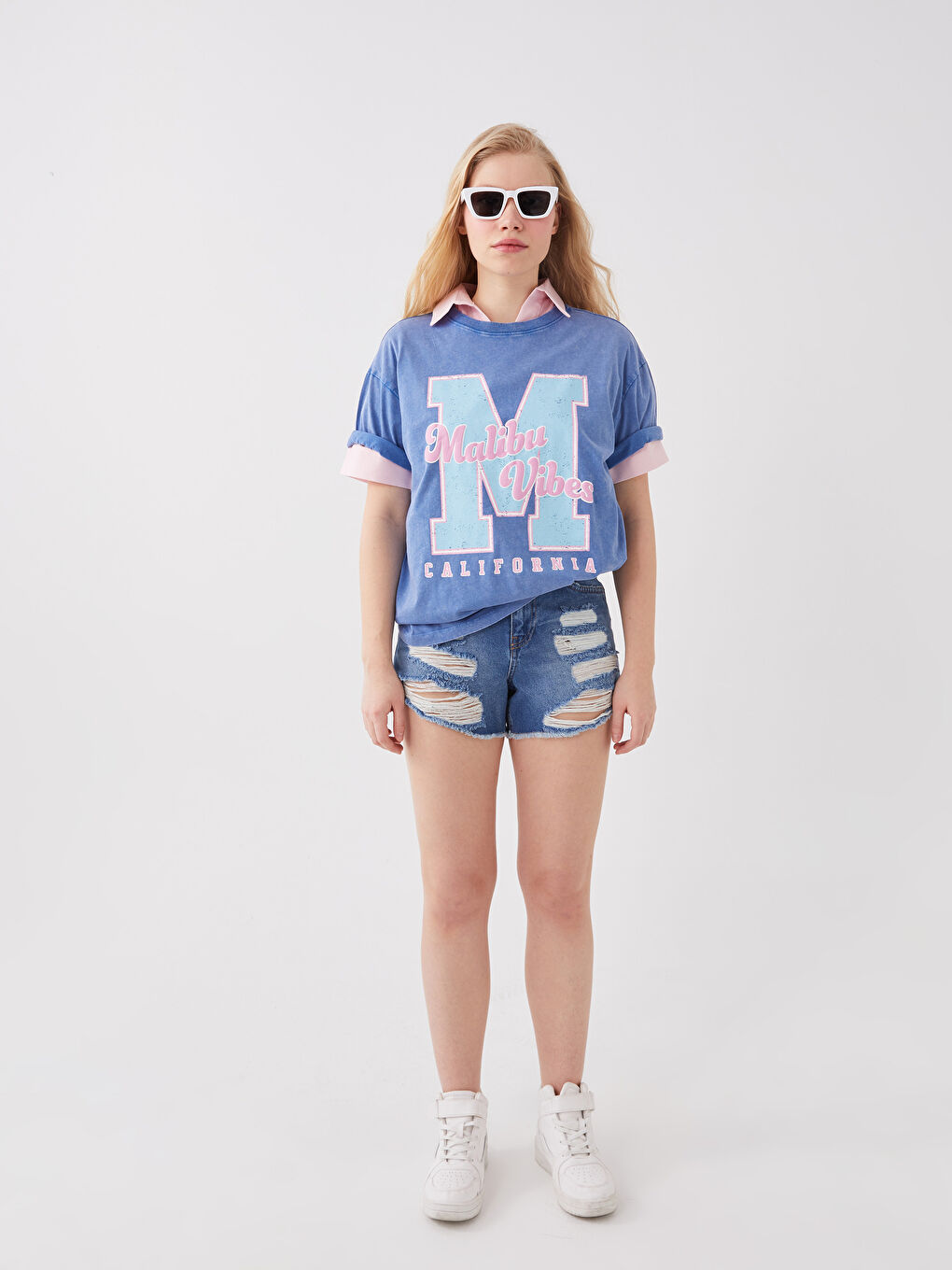 әйелдерге арналған принтті қысқа жең дөңгелек жағалы оверсайз футболка-2