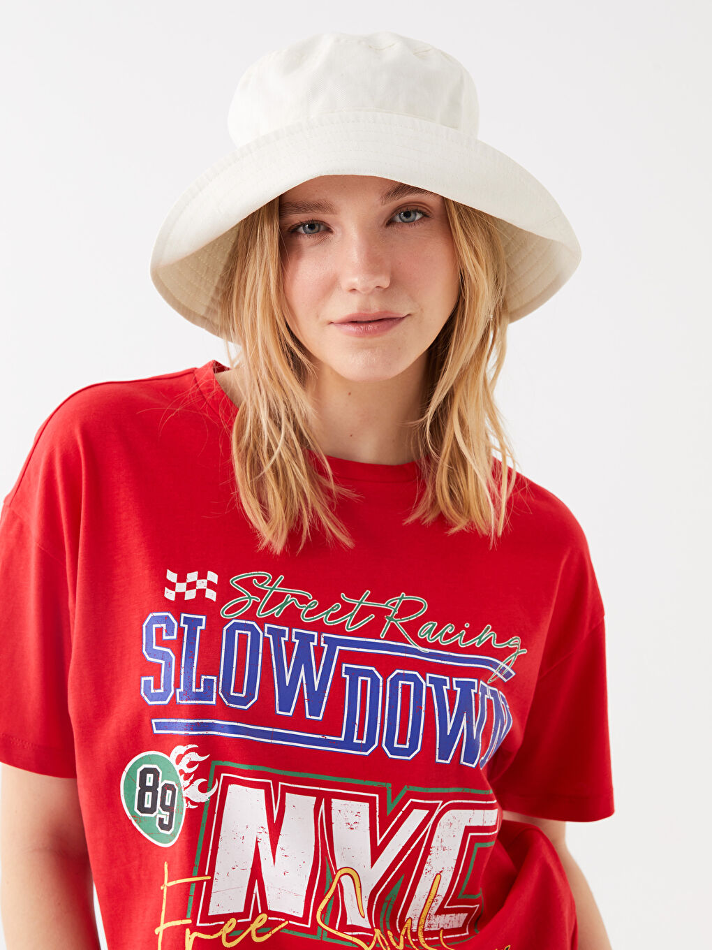 Crew Neck Printed Short Sleeve Oversize Women's T-Shirt