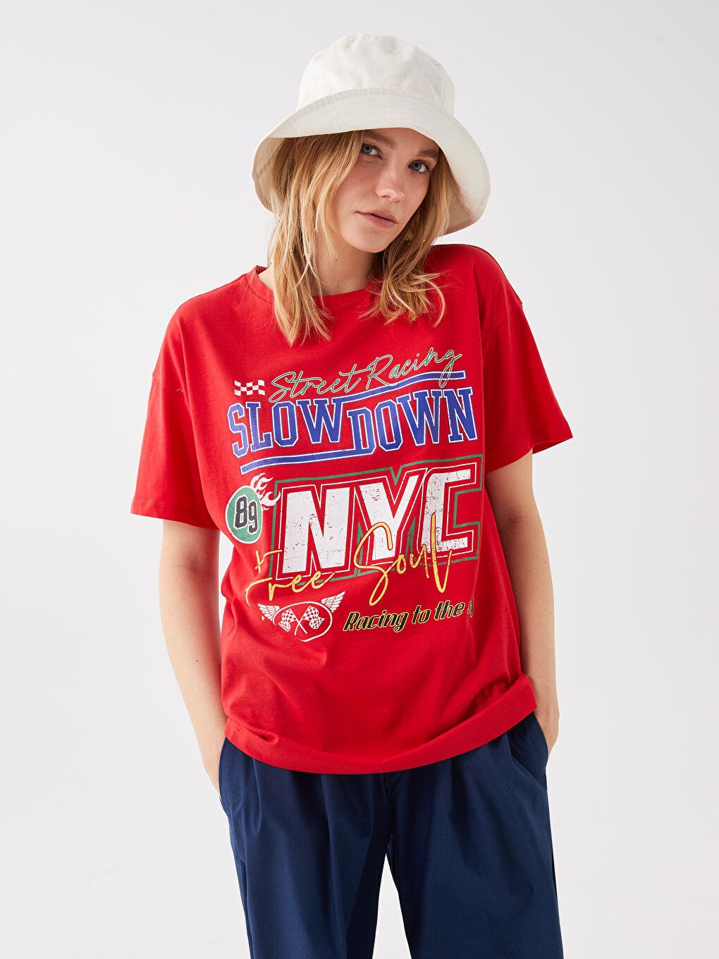 Crew Neck Printed Short Sleeve Oversize Women's T-Shirt-1