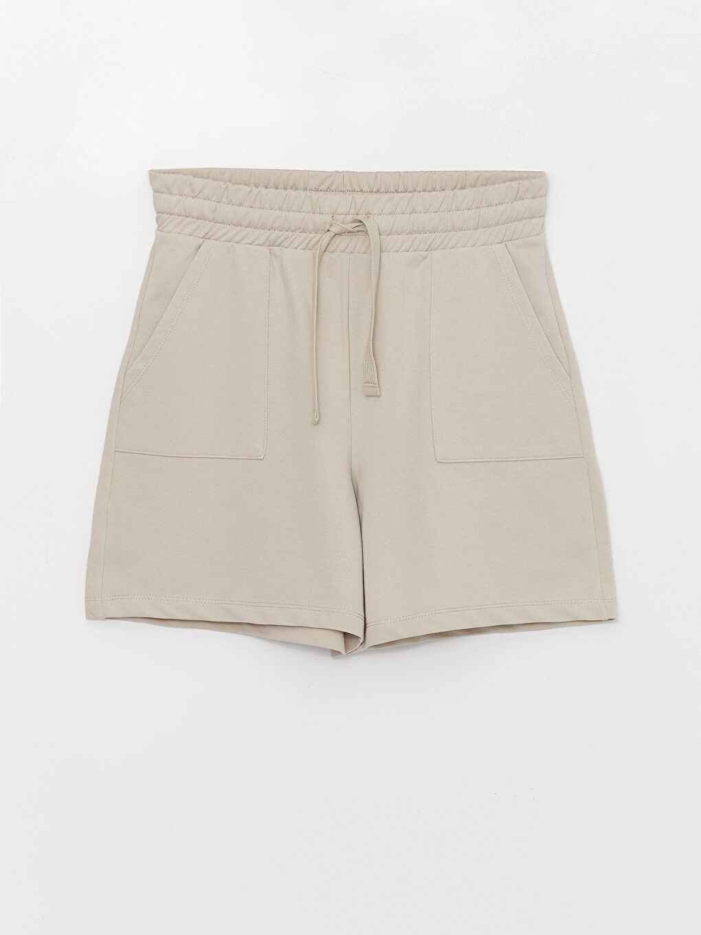 Gri Beli Lastikli Rahat Kalıp Kadın Şort-5