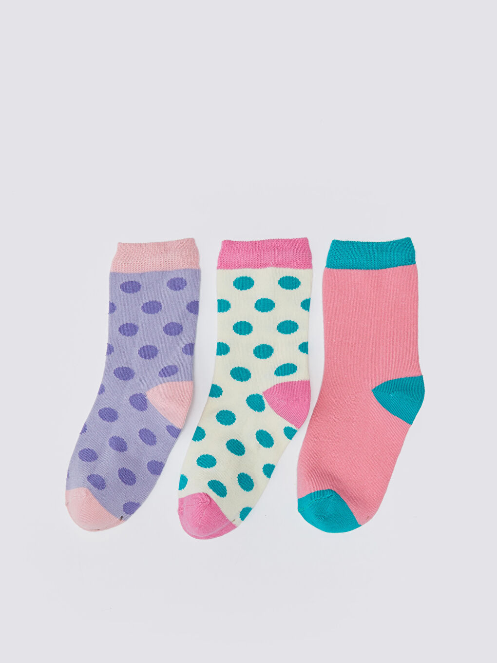 Ekru Puantiyeli Kız Çocuk Soket Çorap 3'lü