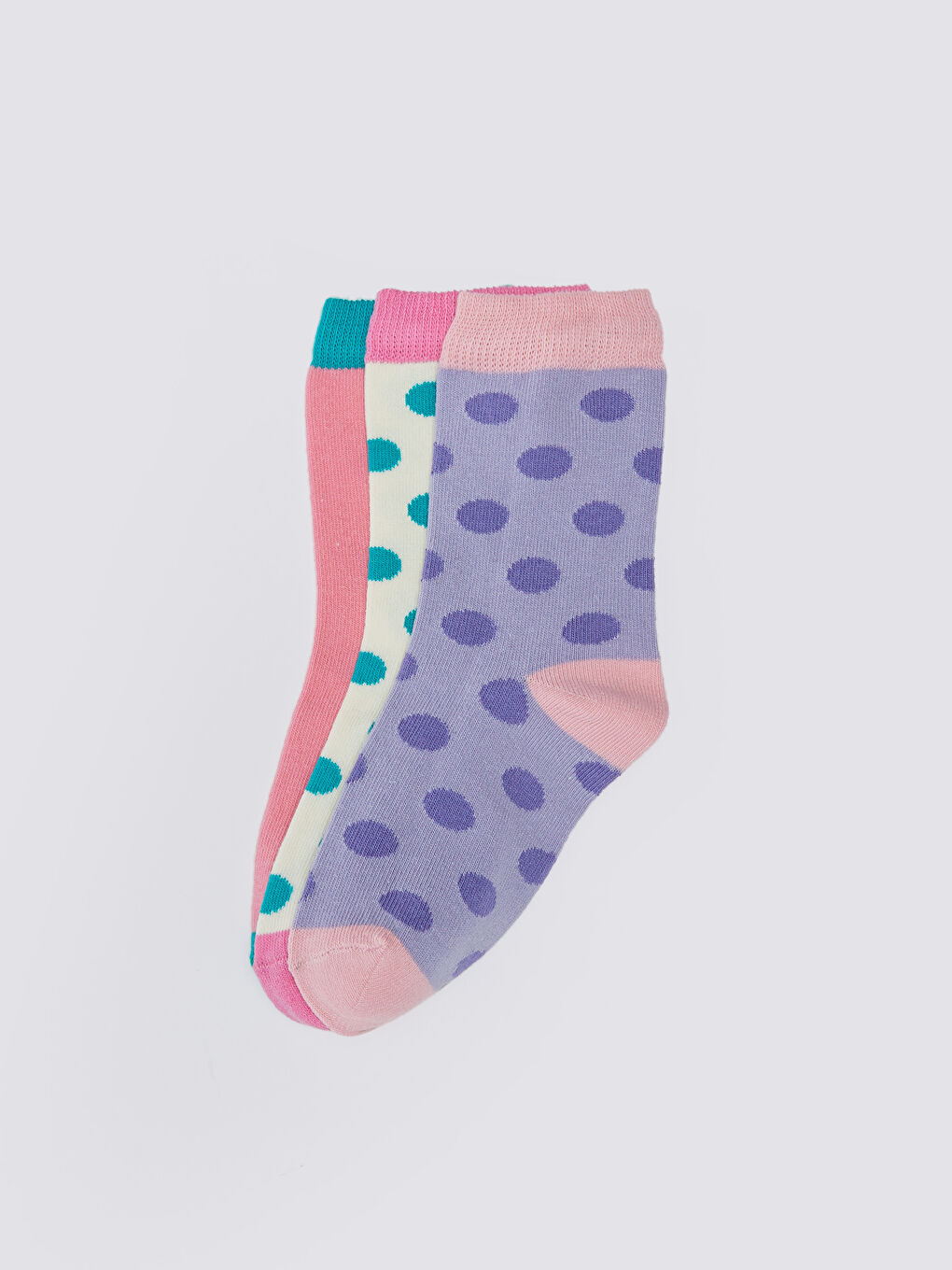Ekru Puantiyeli Kız Çocuk Soket Çorap 3'lü-1