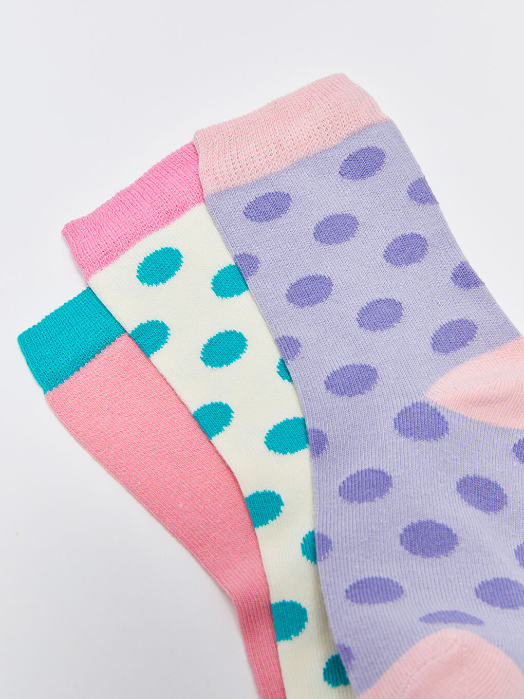 Ekru Puantiyeli Kız Çocuk Soket Çorap 3'lü-2