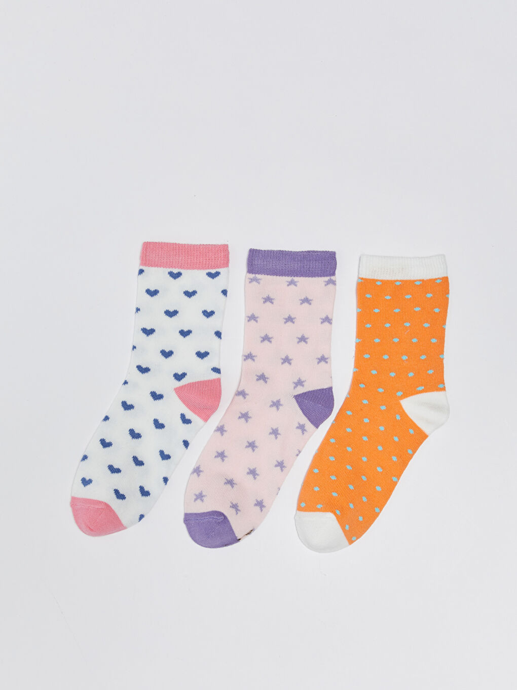 Mor Desenli Kız Çocuk Soket Çorap 3'lü