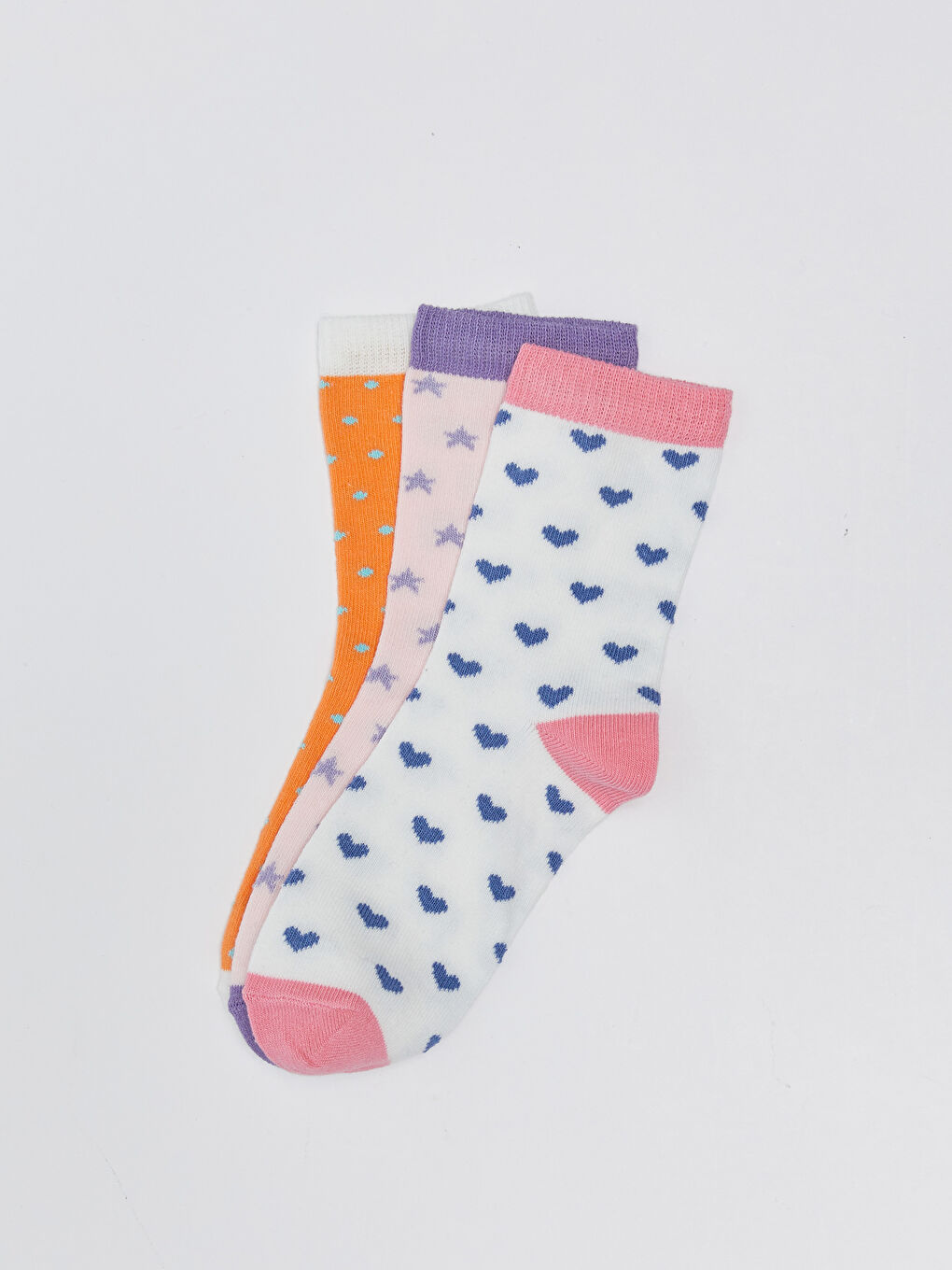 Mor Desenli Kız Çocuk Soket Çorap 3'lü-1