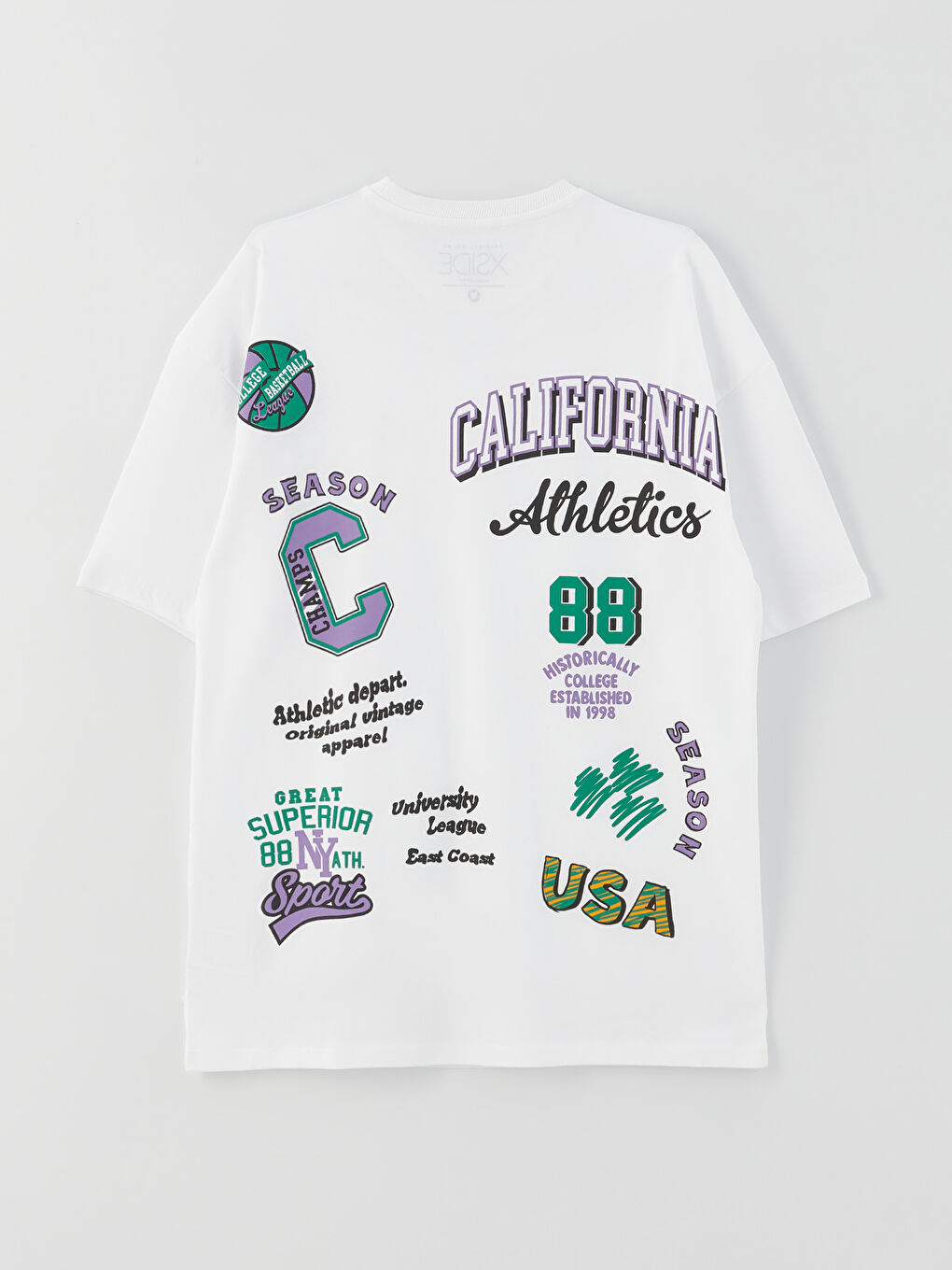 Beyaz Bisiklet Yaka Kısa Kollu Baskılı Penye Erkek Tişört-6