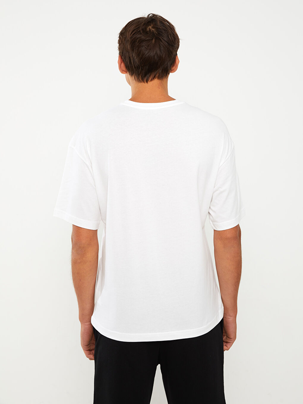 Beyaz Bisiklet Yaka Kısa Kollu Baskılı Penye Erkek Tişört-4