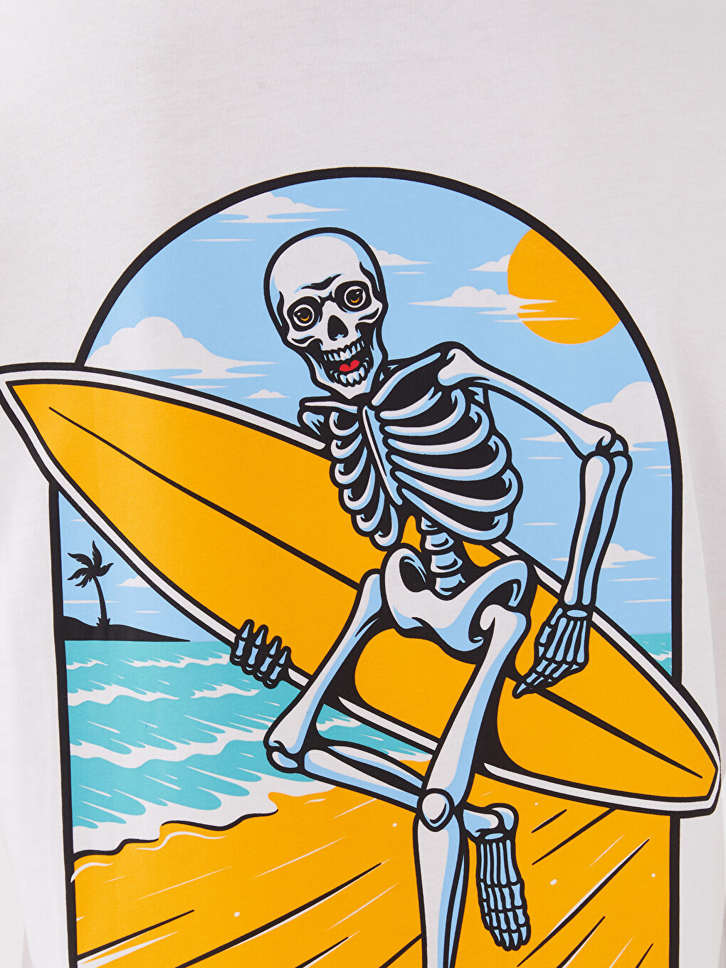 Beyaz Bisiklet Yaka Kısa Kollu Desenli Penye Erkek Tişört-3