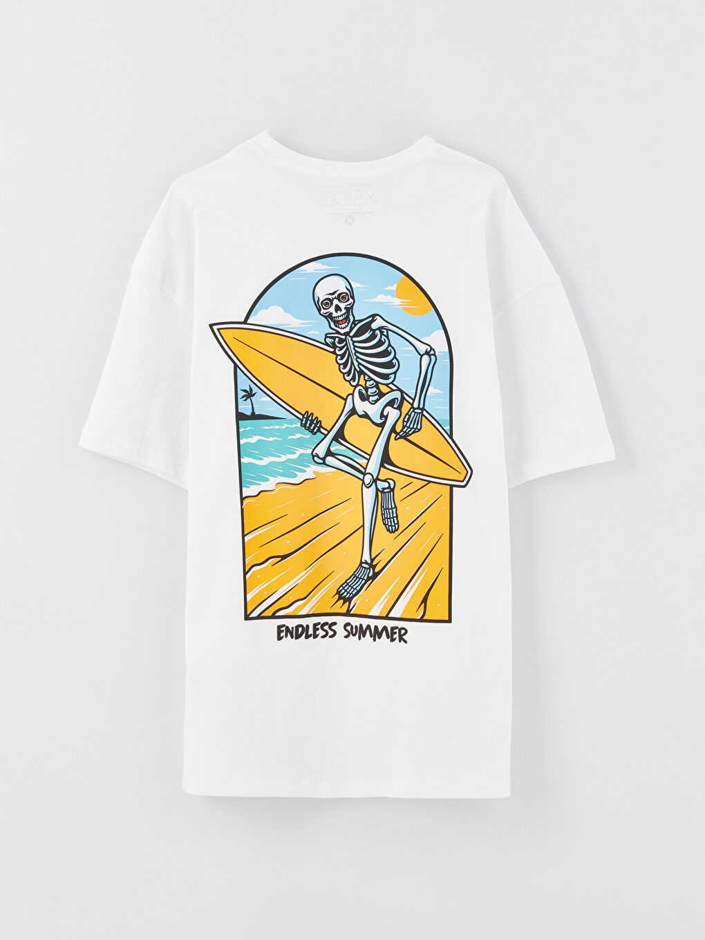 Beyaz Bisiklet Yaka Kısa Kollu Desenli Penye Erkek Tişört-6