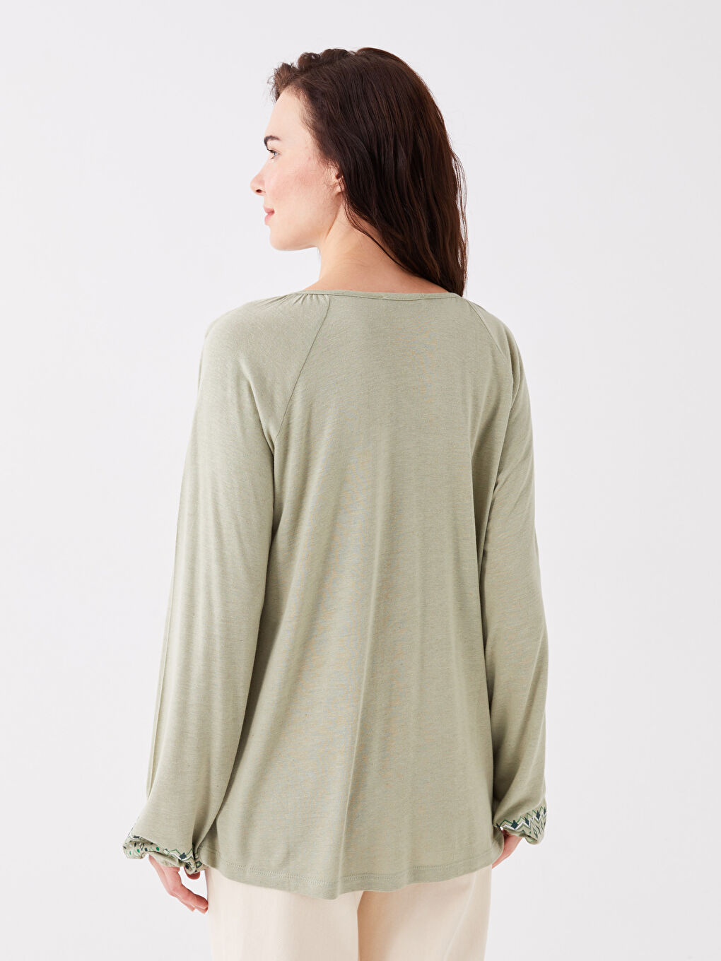 LCW Grace Tie Neck Patterned Long Sleeve Women's Blouse -S3GO90Z8-GHY