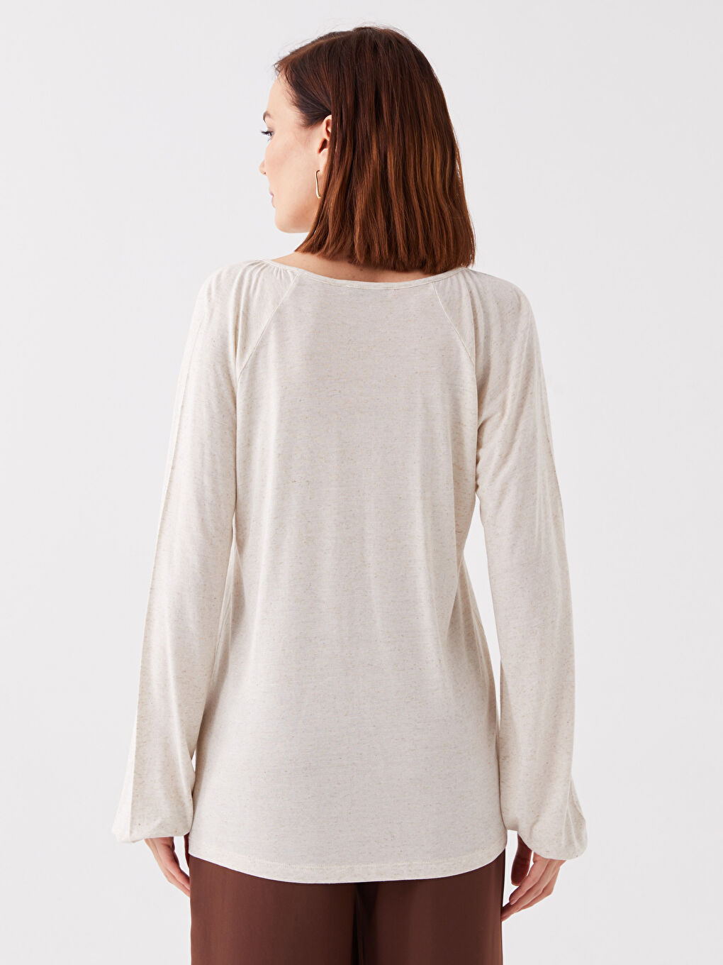 Tie Neck Patterned Long Sleeve Women's Blouse-4