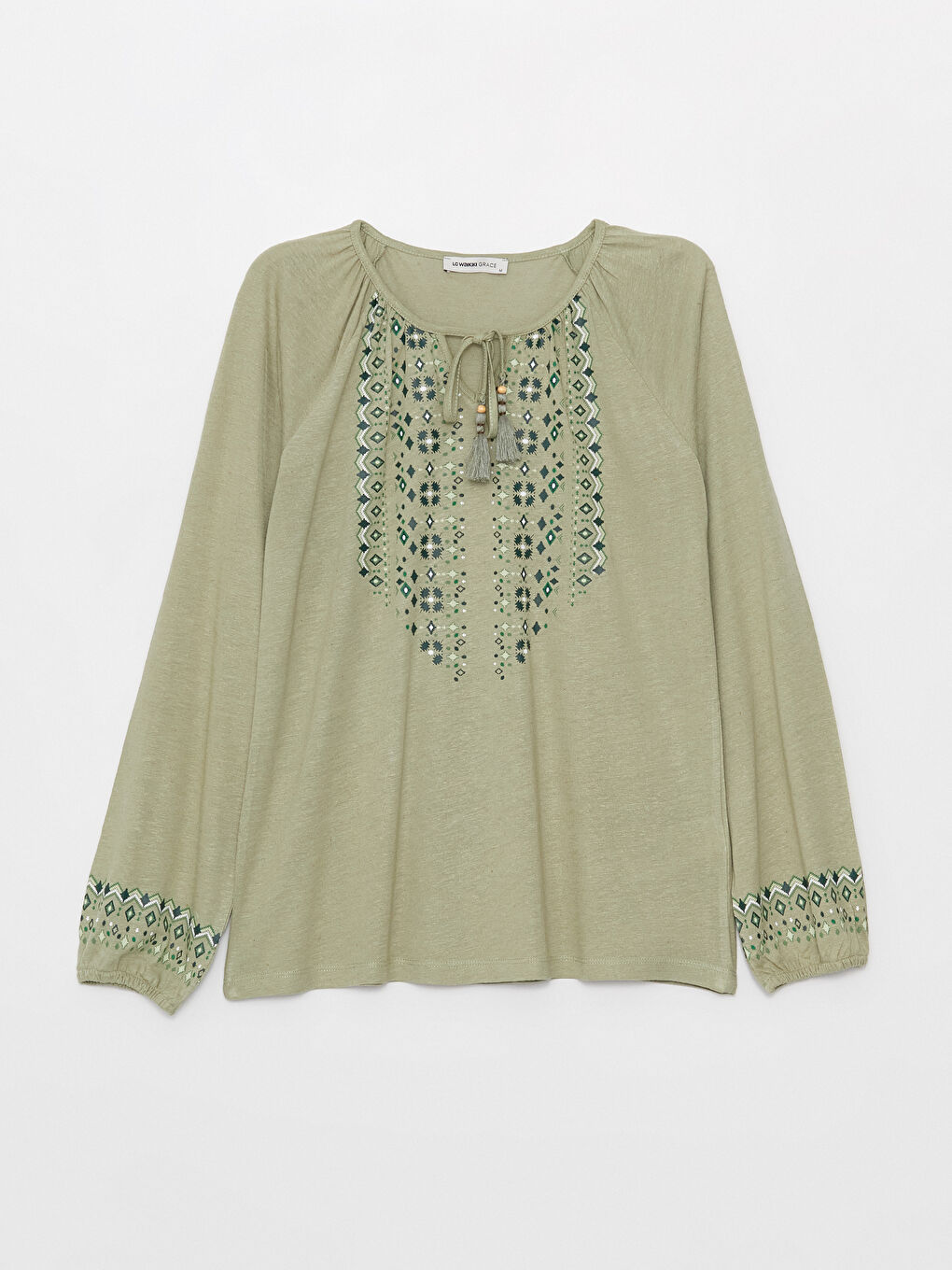 LCW Grace Tie Neck Patterned Long Sleeve Women's Blouse -S3GO90Z8-GHY