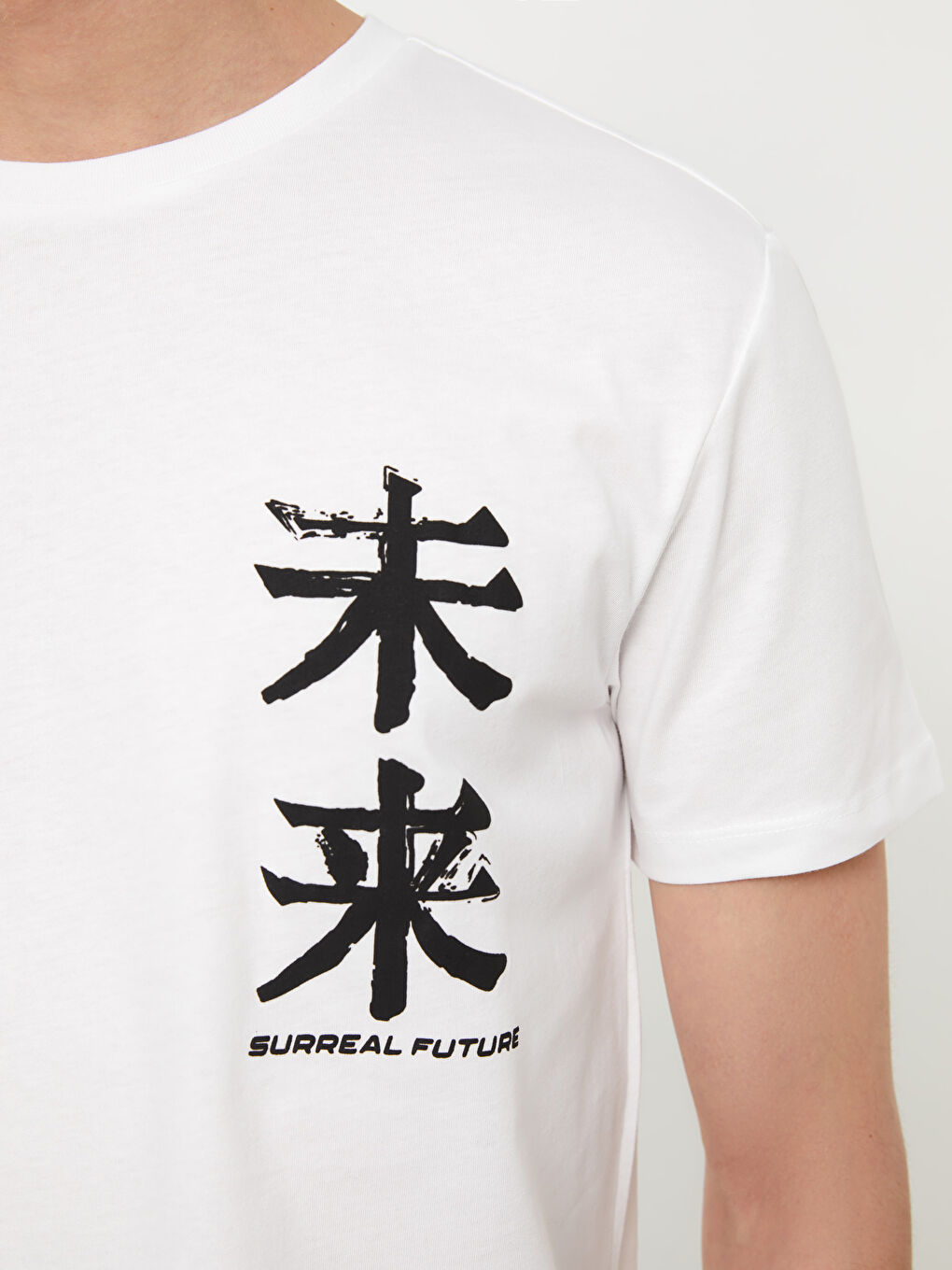 Beyaz Bisiklet Yaka Kısa Kollu Baskılı Penye Erkek Tişört-3