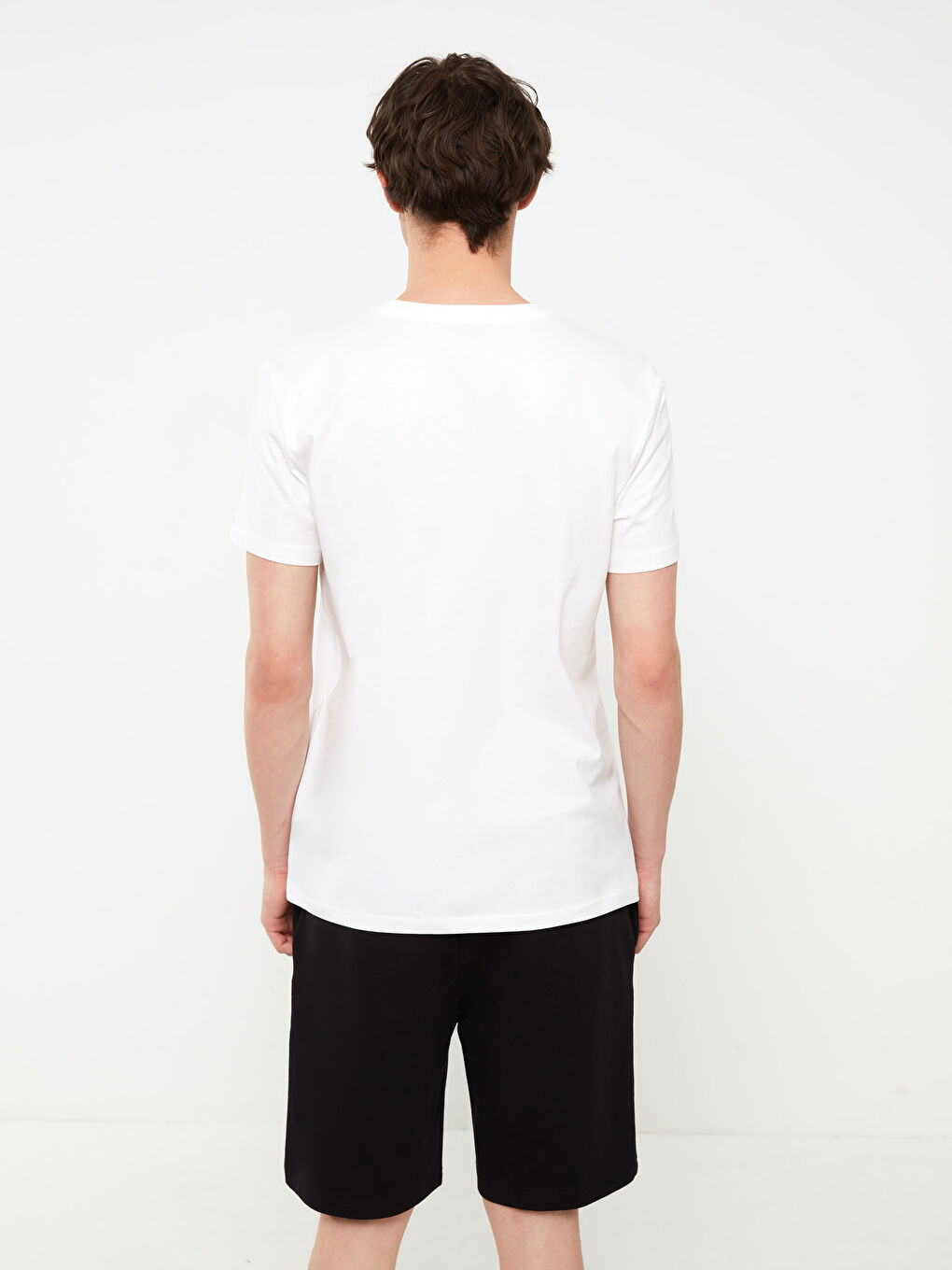 Beyaz Bisiklet Yaka Kısa Kollu Baskılı Penye Erkek Tişört-4