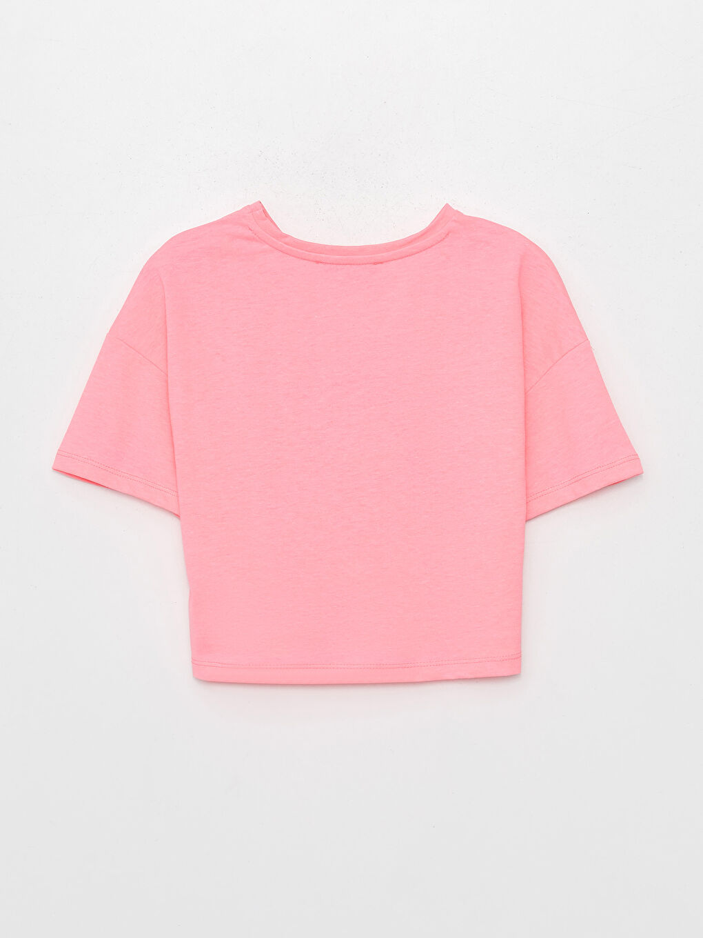 Pembe Bisiklet Yaka Nostaljik Maymun Baskılı Kısa Kollu Kız Çocuk Tişört-1