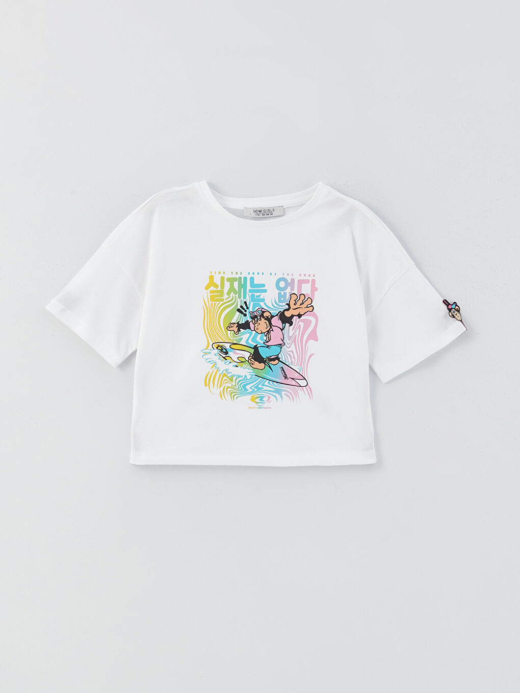 Beyaz Bisiklet Yaka Nostaljik Maymun Baskılı Kısa Kollu Kız Çocuk Tişört-4