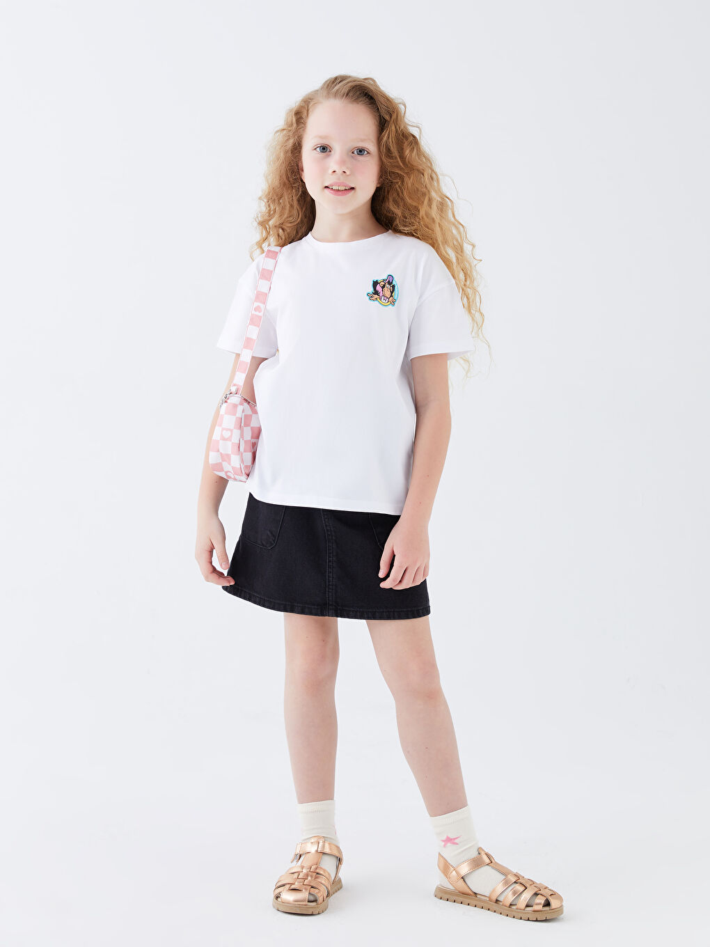 Beyaz Bisiklet Yaka Nostaljik Maymun Baskılı Kısa Kollu Kız Çocuk Tişört-3