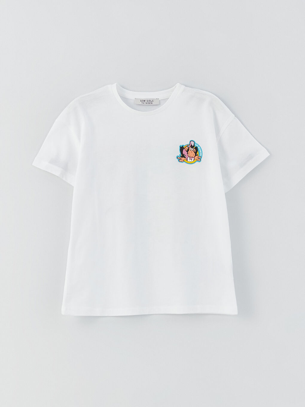 Beyaz Bisiklet Yaka Nostaljik Maymun Baskılı Kısa Kollu Kız Çocuk Tişört-4