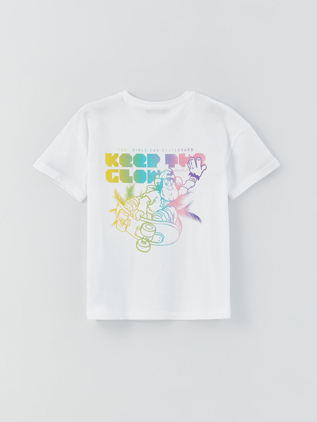Beyaz Bisiklet Yaka Nostaljik Maymun Baskılı Kısa Kollu Kız Çocuk Tişört-5