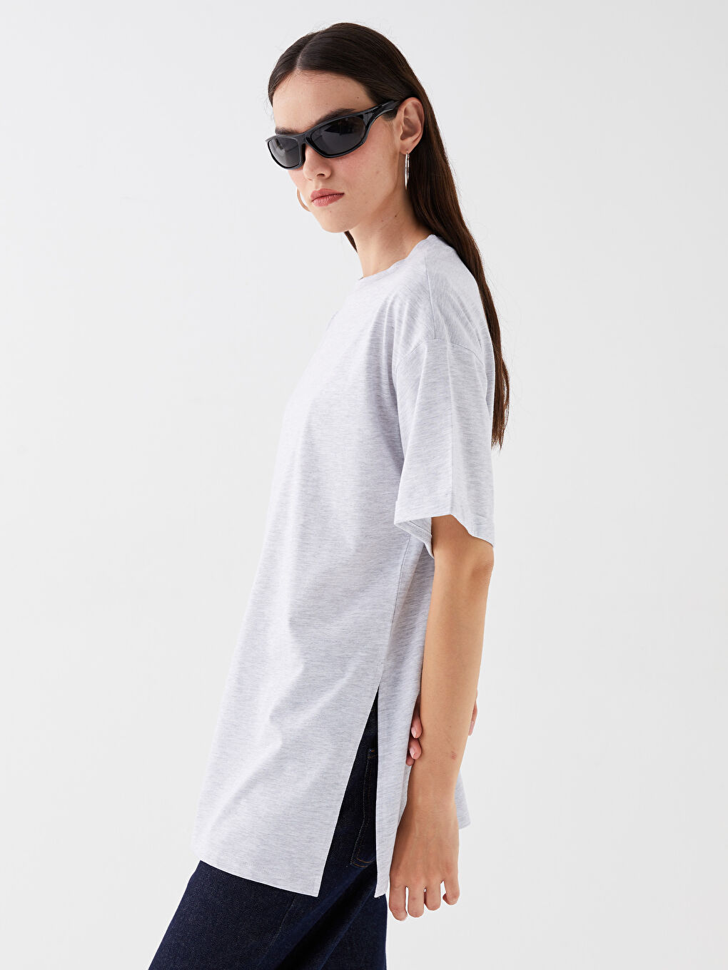 Crew Neck Plain Short Sleeve Oversize Women's T-Shirt