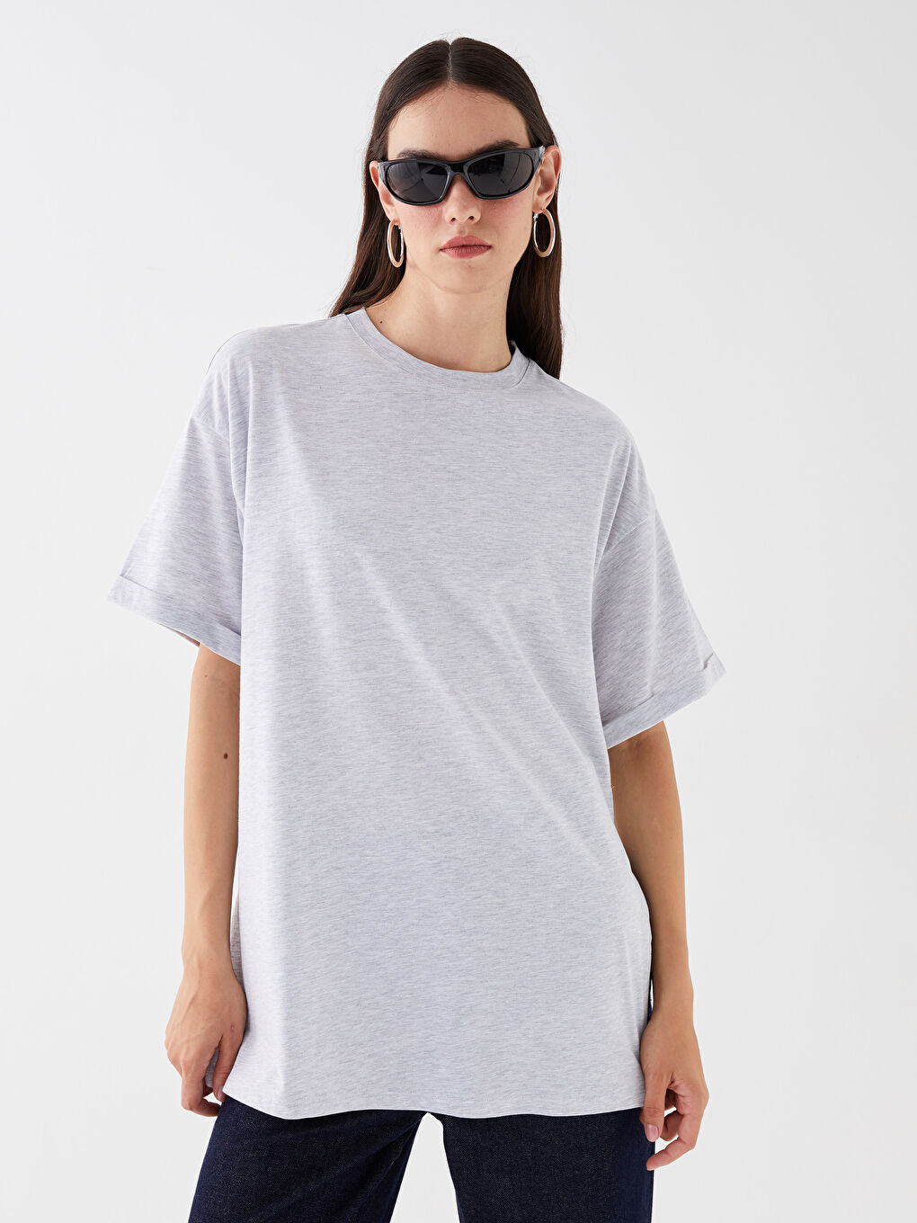 Crew Neck Plain Short Sleeve Oversize Women's T-Shirt-1