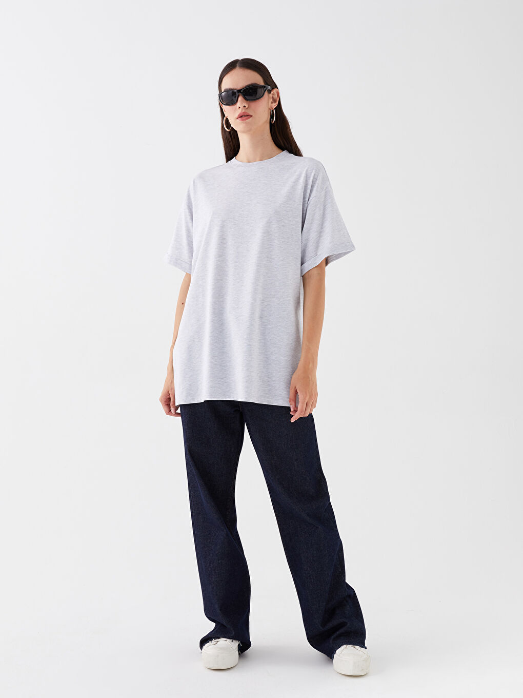 Crew Neck Plain Short Sleeve Oversize Women's T-Shirt-2