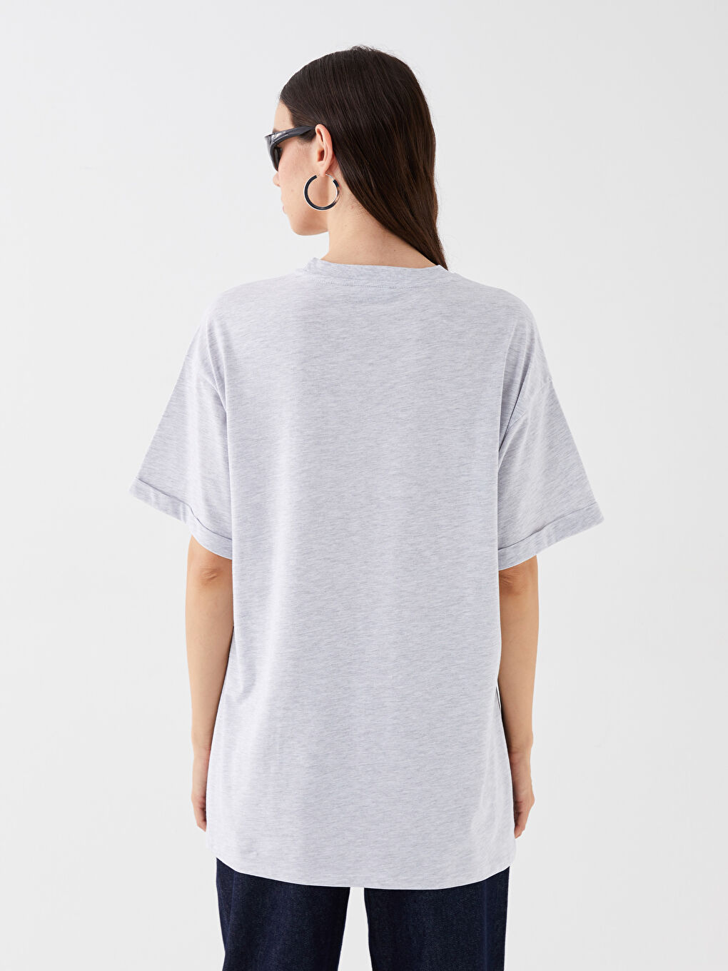 Crew Neck Plain Short Sleeve Oversize Women's T-Shirt-4