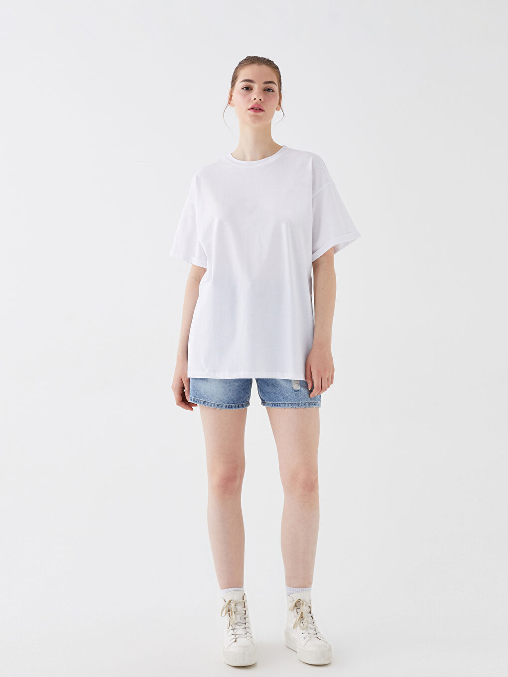 Crew Neck Plain Short Sleeve Oversize Women's T-Shirt-1