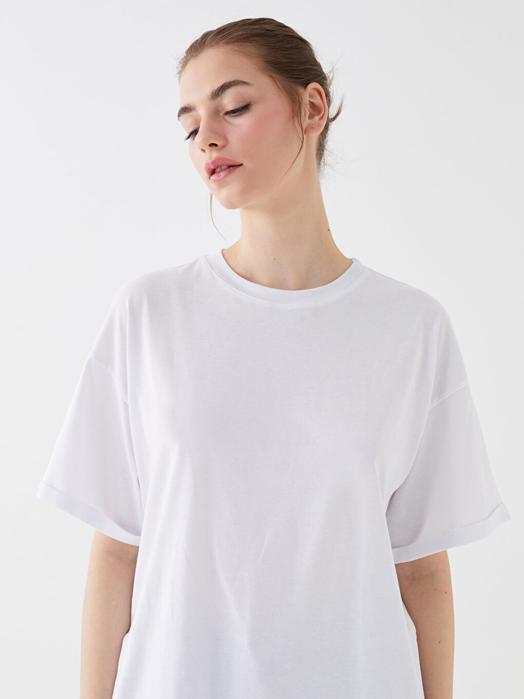 Crew Neck Plain Short Sleeve Oversize Women's T-Shirt-2