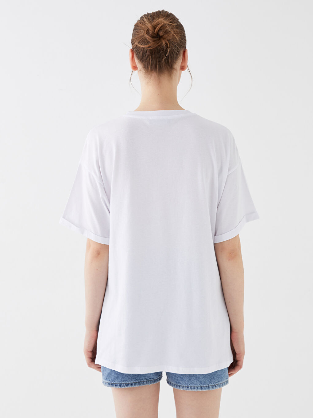 Crew Neck Plain Short Sleeve Oversize Women's T-Shirt-5