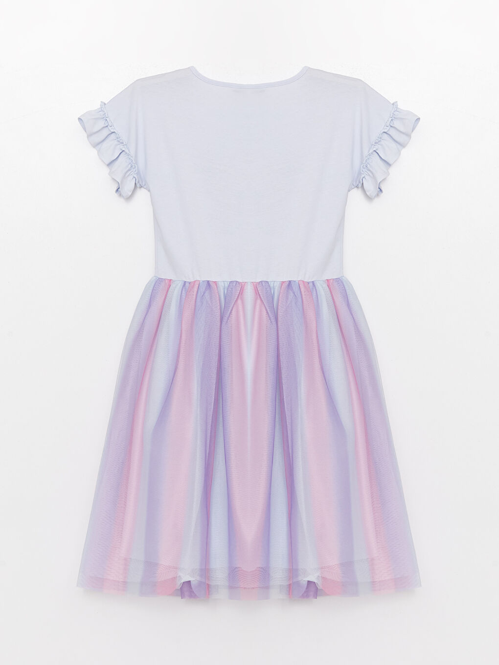 Mavi Bisiklet Yaka Baskılı Kısa Kollu Kız Çocuk Elbise-1