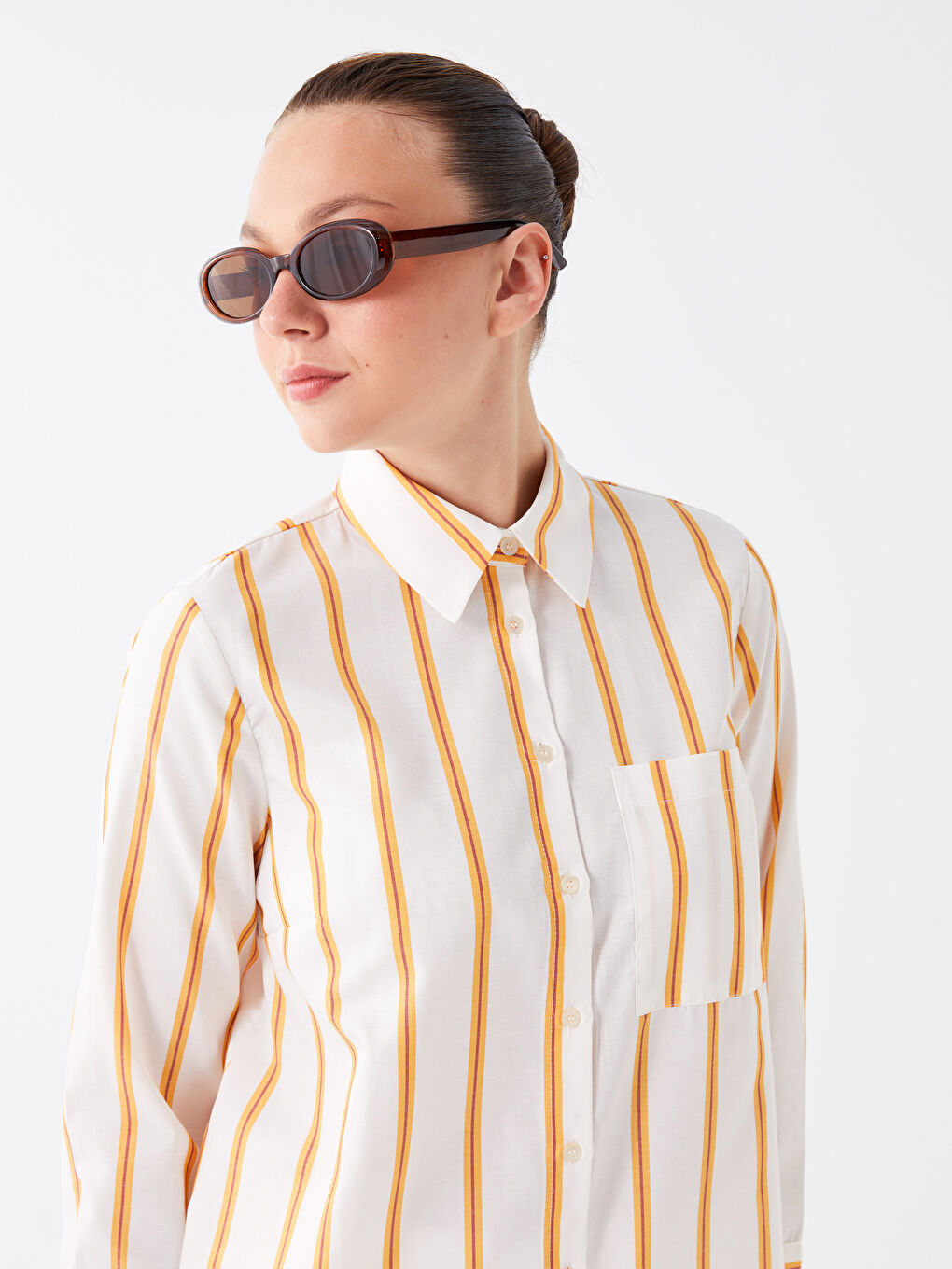 Turuncu Çizgili Kadın Gömlek Tunik-2