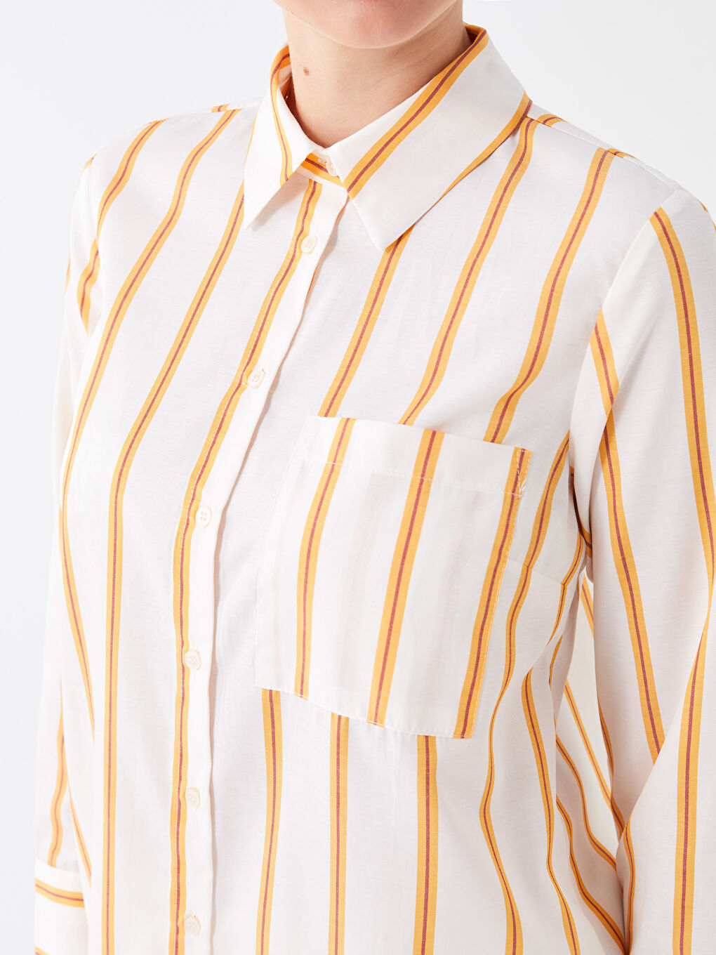 Turuncu Çizgili Kadın Gömlek Tunik-3