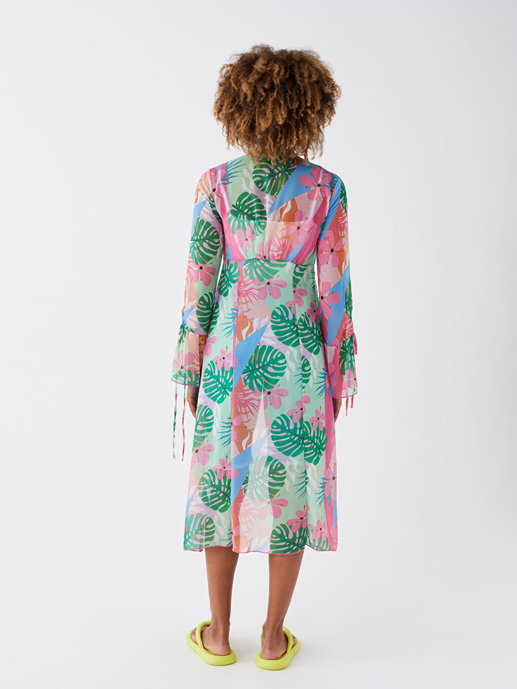 Кимоно с шалевым воротником, цветочным принтом и длинным рукавом для женщин-4