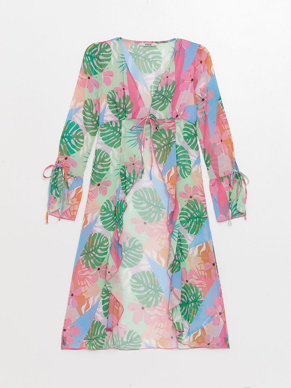 Кимоно с шалевым воротником, цветочным принтом и длинным рукавом для женщин-5