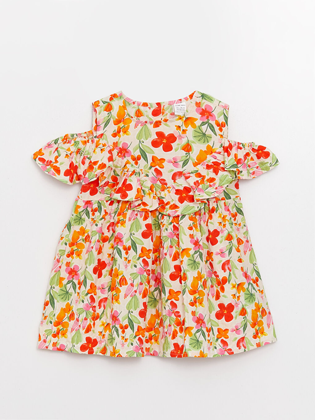 Ekru Bisiklet Yaka Desenli Kız Bebek Elbise