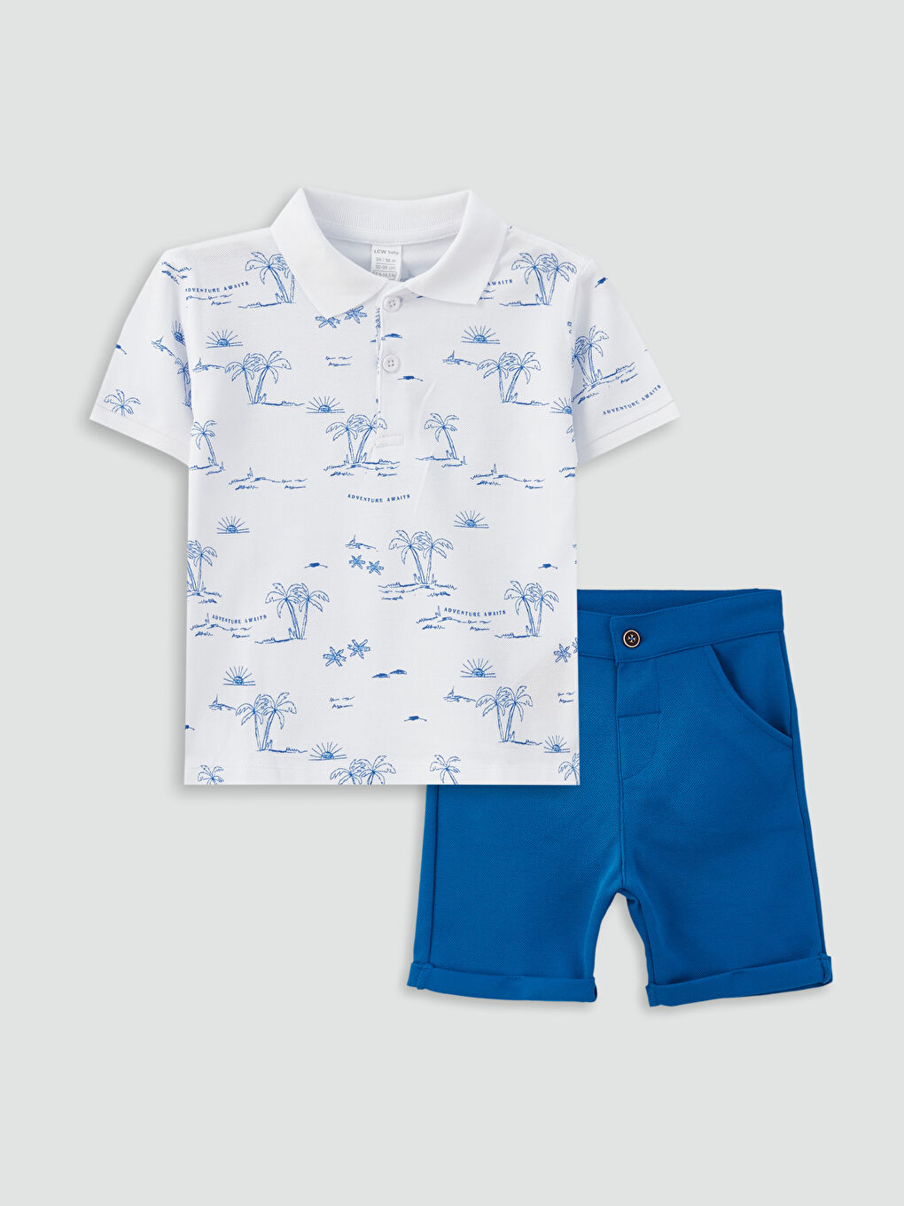 T-shirt et Short à Manches Courtes à Col Roulé Imprimé pour Garçon Bébé - Ensemble 2 Pièces
