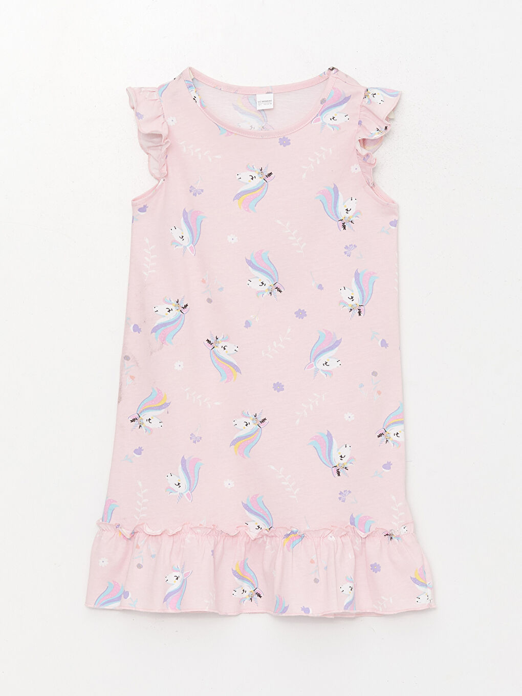 قميص نوم بناتي منقوش بياقة دائرية