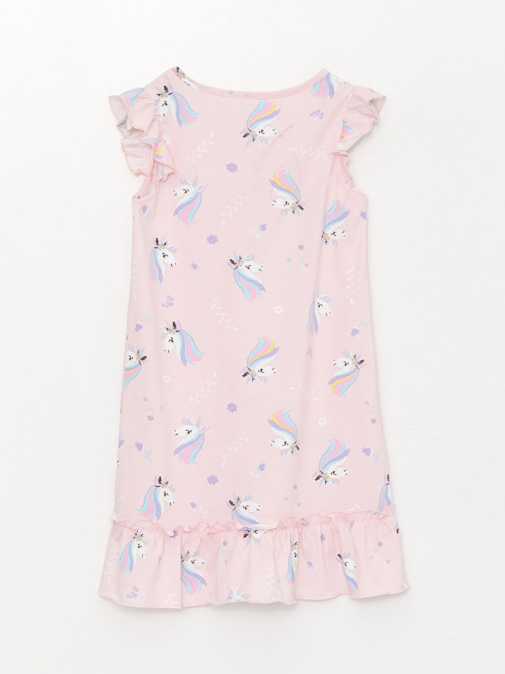 قميص نوم بناتي منقوش بياقة دائرية-1